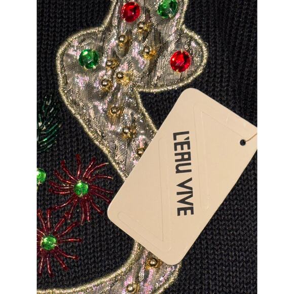 Vintage 1990s Leau Vive black sweater with shoulder pads sequence y2k - Picture 4 of 5